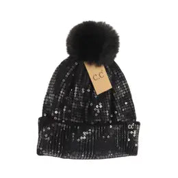 C.C  Beanie Hat With Faux Fur or Yarn Pom