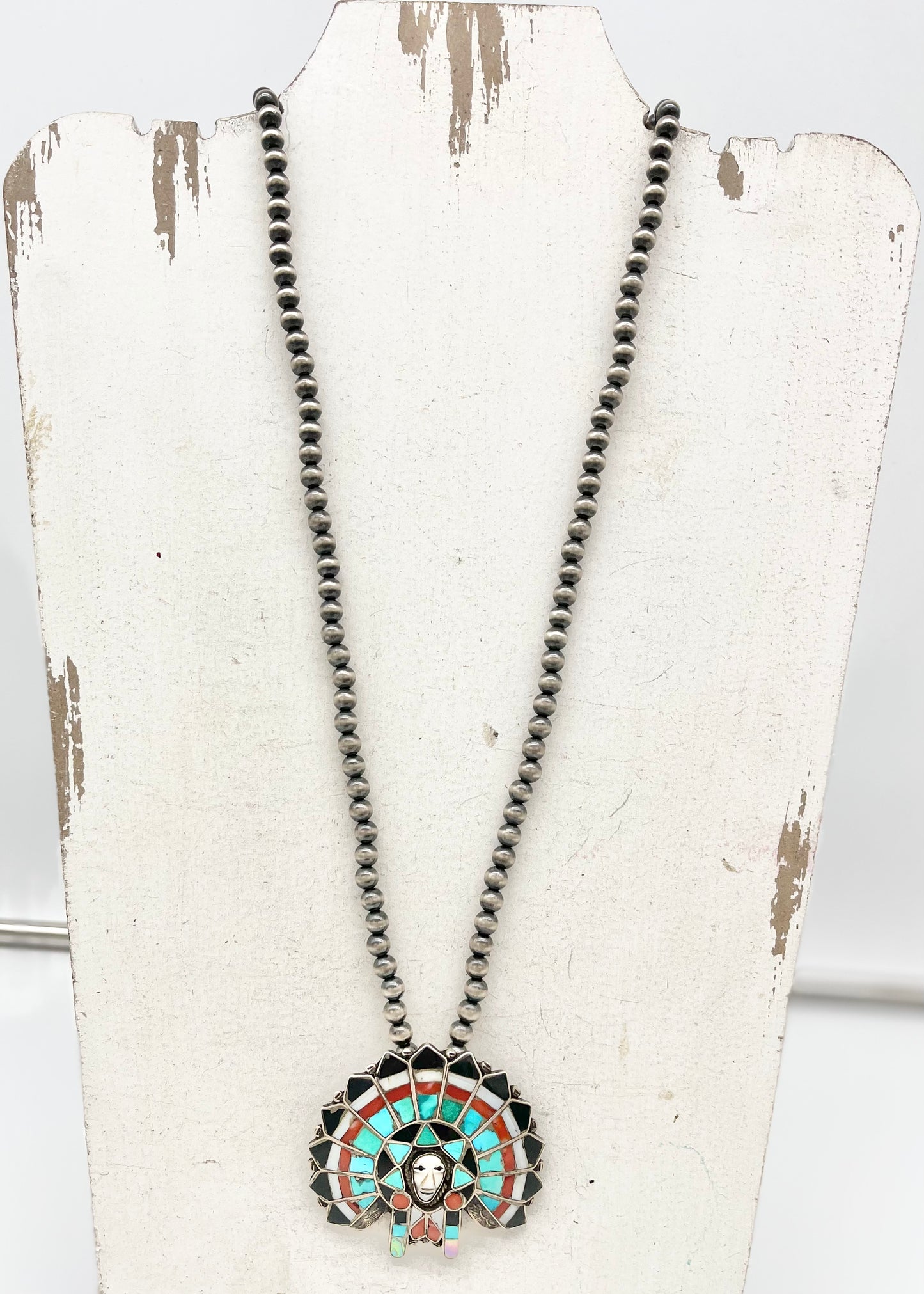 Vintage Zuni Inlay Warrior necklace