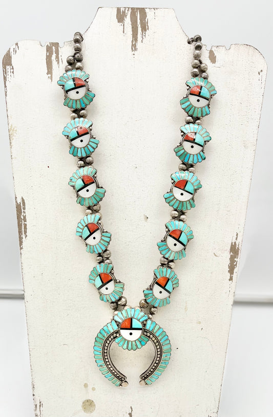 Vintage 1950's Zuni Inlay Squash Necklace