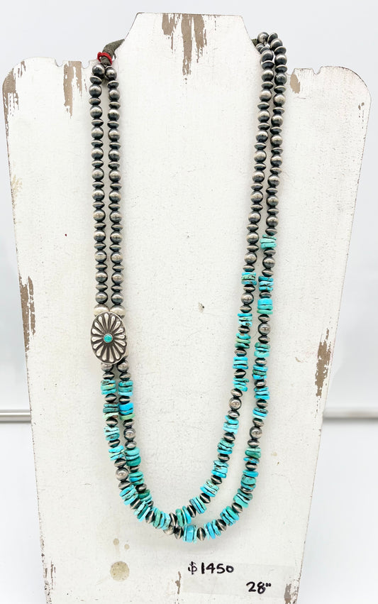 Necklace- Two strand Navajo Pearls and Turquoise