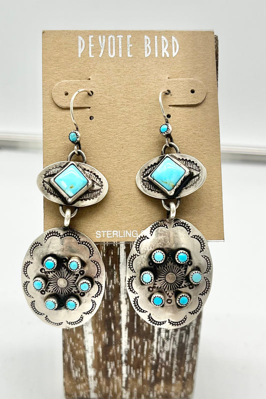 Vintage Turquoise and Sterling Concho Dangle Earrings