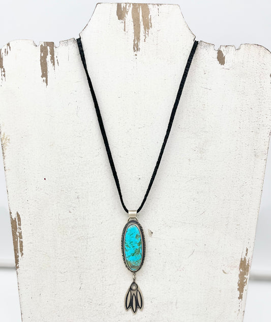 Necklace- Turquoise Pendant on Leather