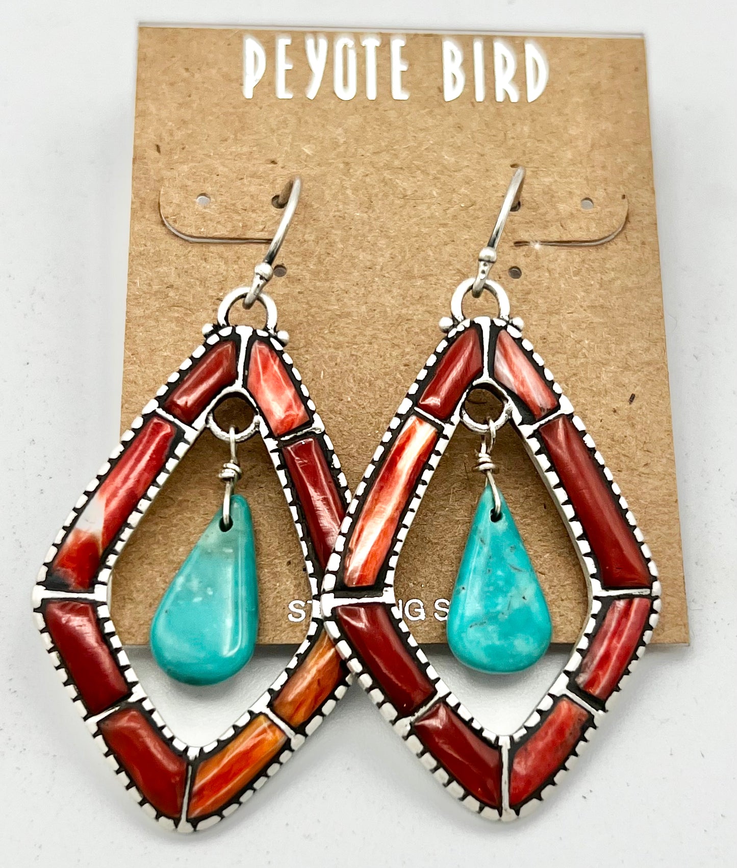 Spiny Oyster and Turquoise dangle Earrings