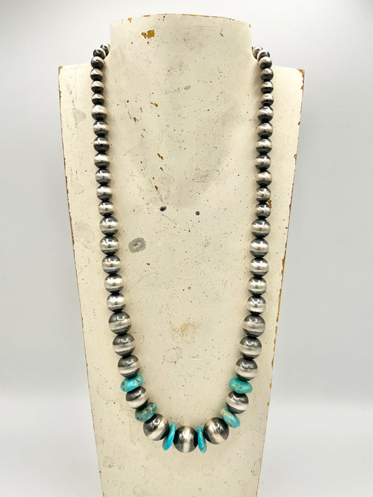 Graduated Navajo Pearl Necklace with Turquoise Chunks