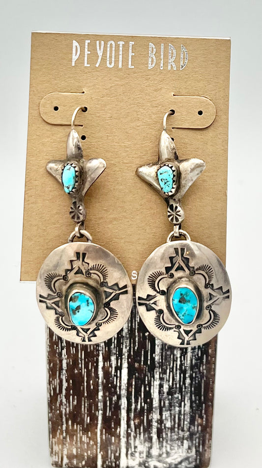 Vintage Sterling Silver Concho dangles with Turquoise