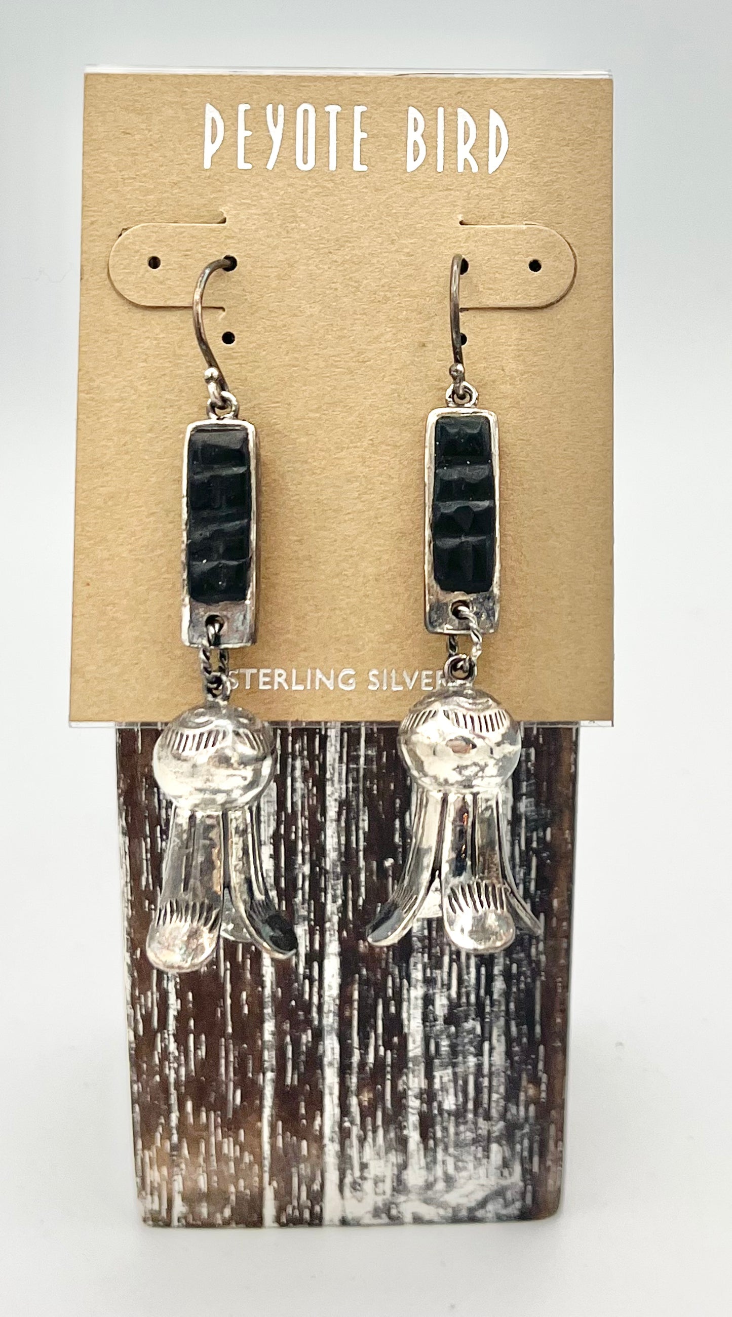 Blossom Sterling Silver dangle earrings with black detail