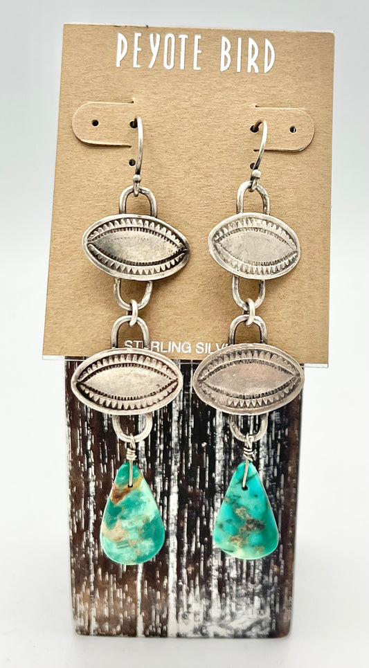 Sterling Silver Eye with Turquoise chunk Earrings