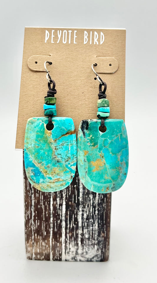 Beaded Turquoise Slab Earrings