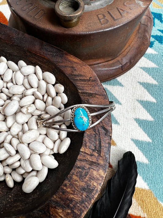 Sterling Silver Cuff with Single Turquoise Stone