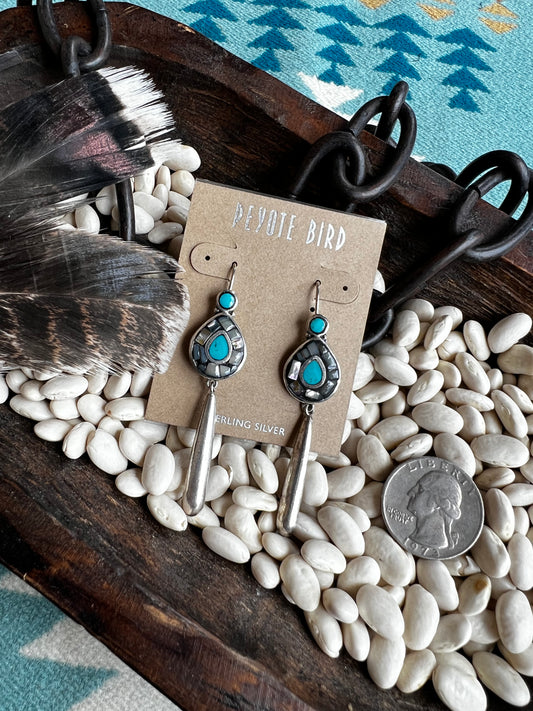 Turquoise and Opal Teardrop Dangle Earring