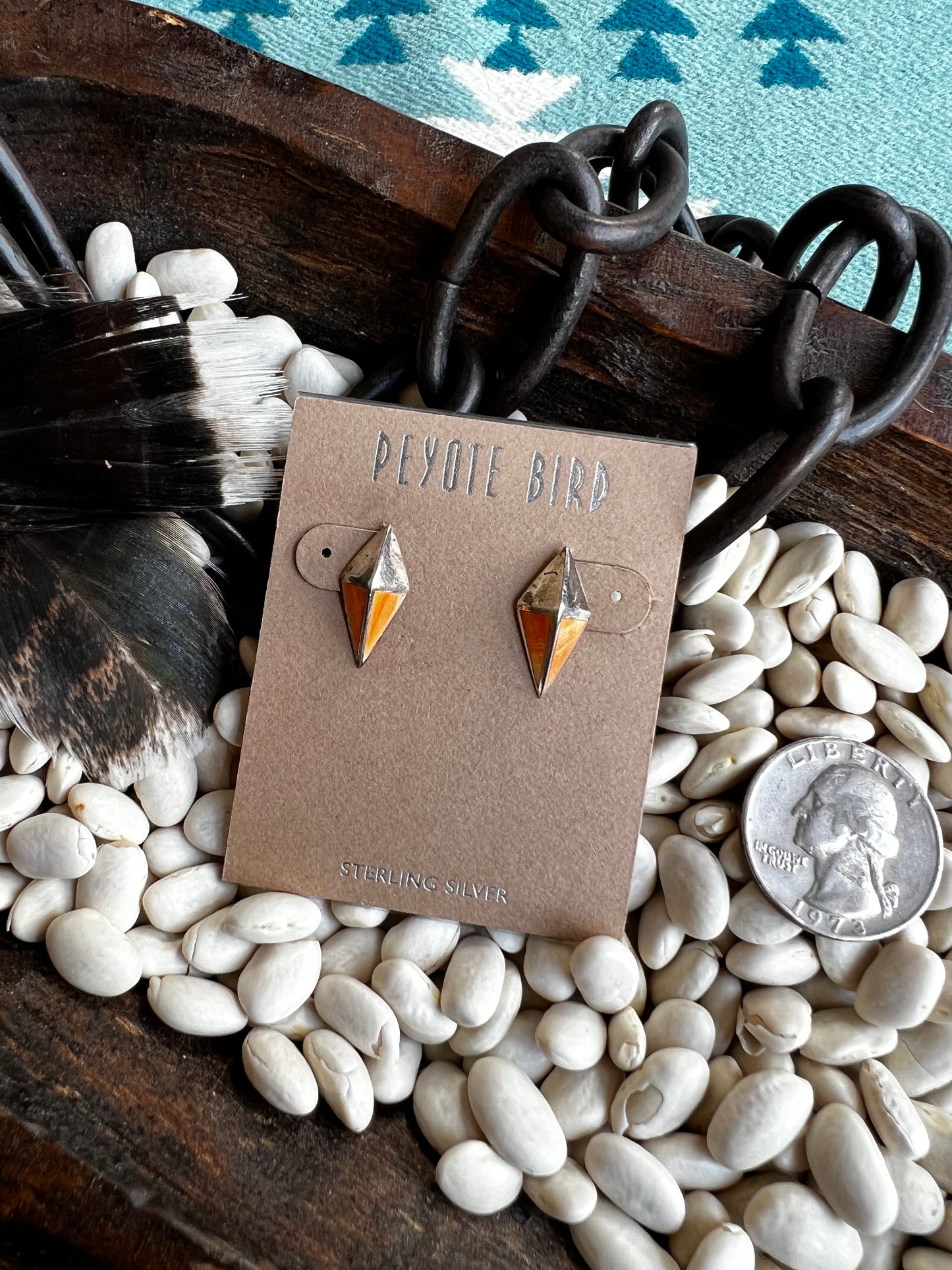 Sterling Silver and Spiny Oyster Kite Stud Earrings