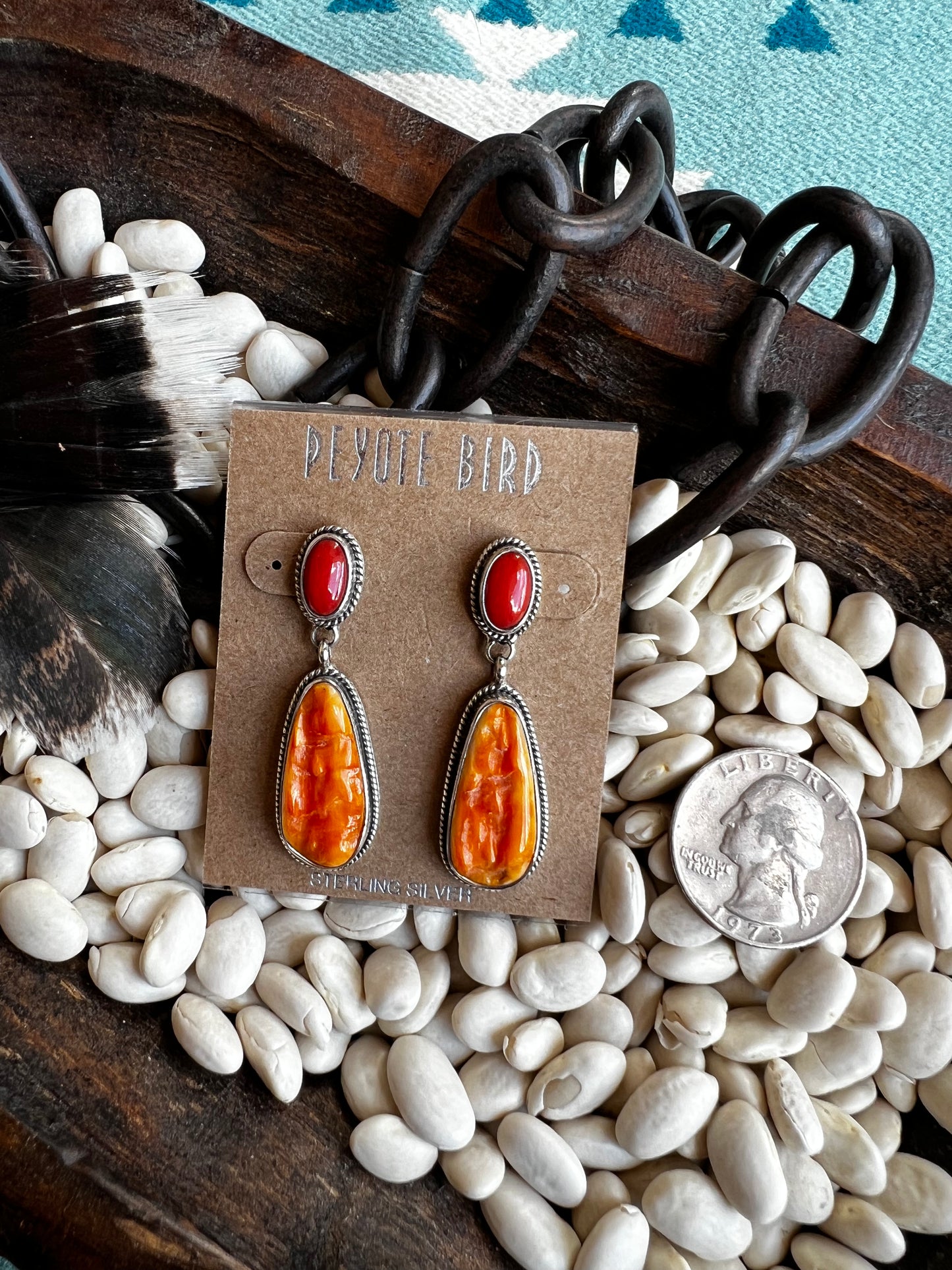 Coral and Spiny Oyster Long Earrings