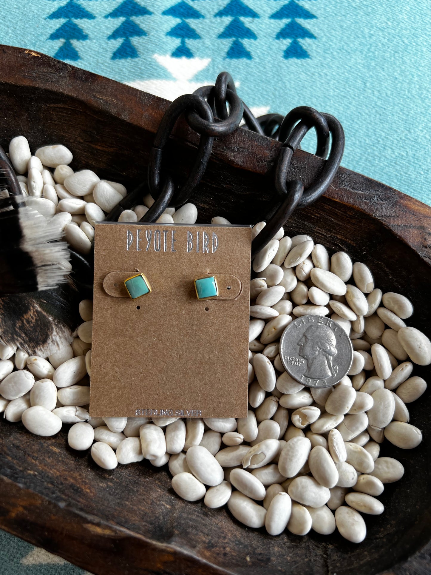 Square Turquoise Studs in Gold setting