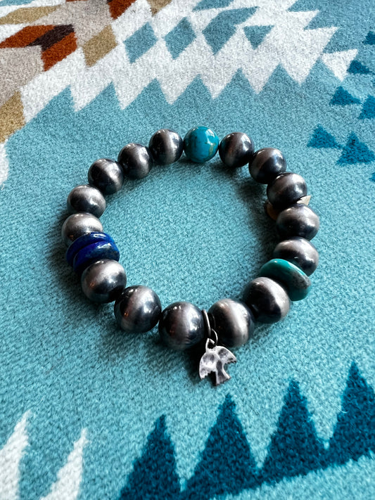 Navajo Pearl Bracelet with Turquoise and Lapis beads