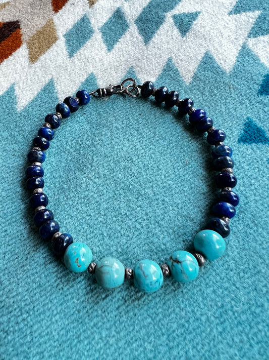 Turquoise and Lapis Beaded Bracelet
