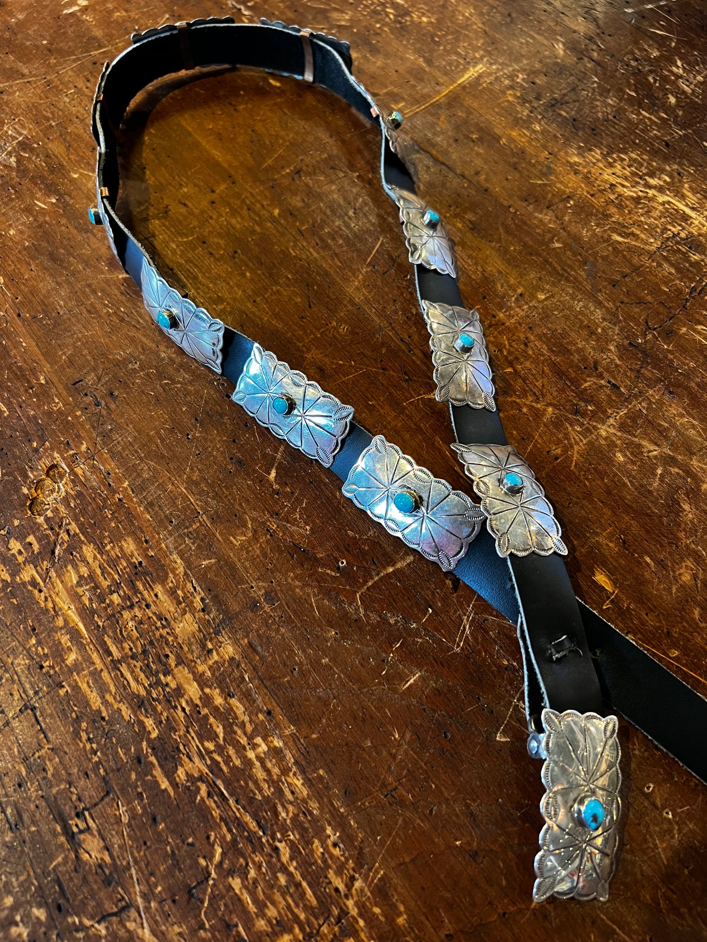 Vintage 1960's Sterling Silver and Turquoise Concho Belt
