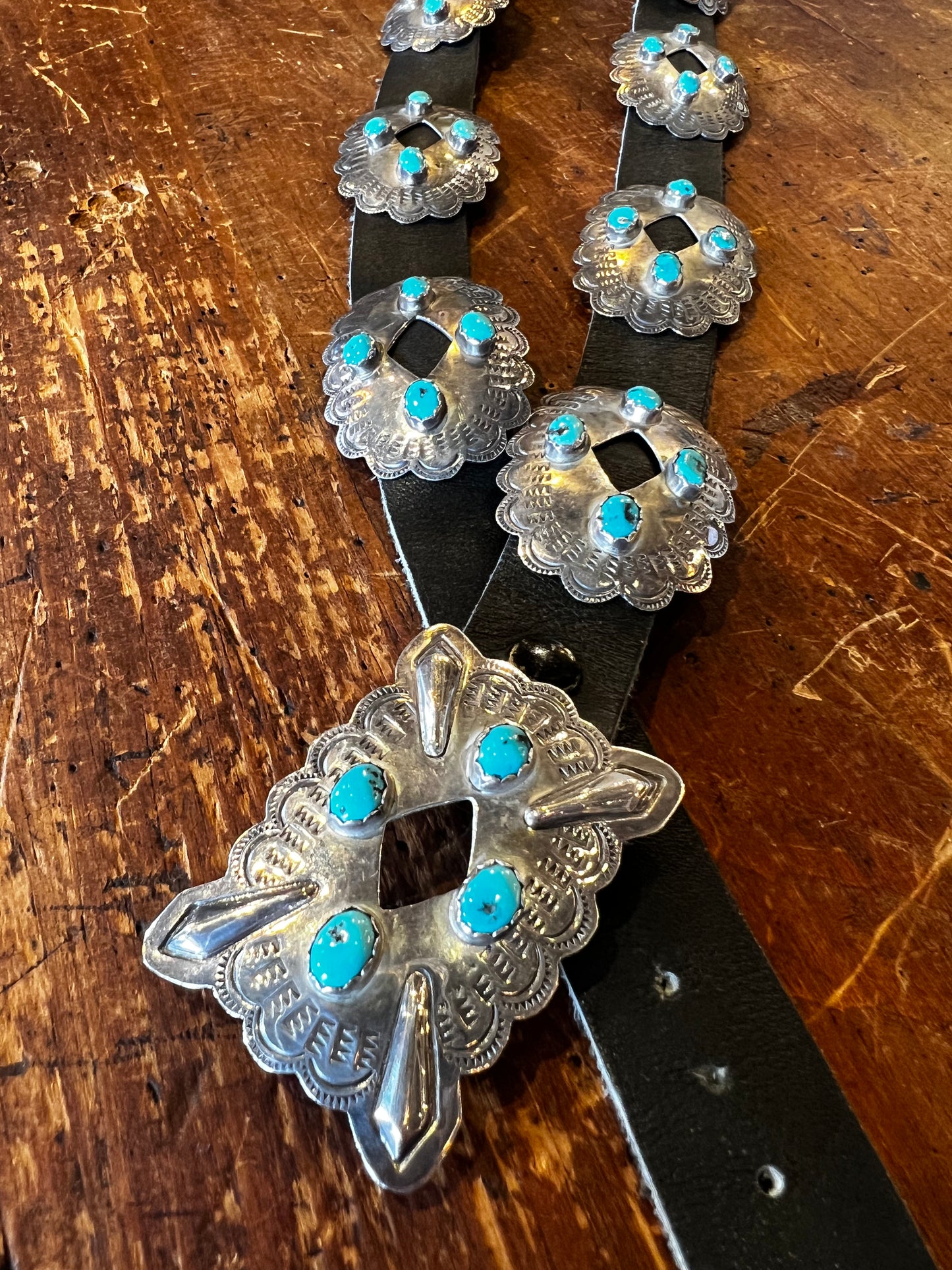 Navajo Sterling Silver and Turquoise Concho Belt