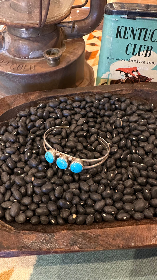 Three Stone Turquoise and Sterling Silver Cuff