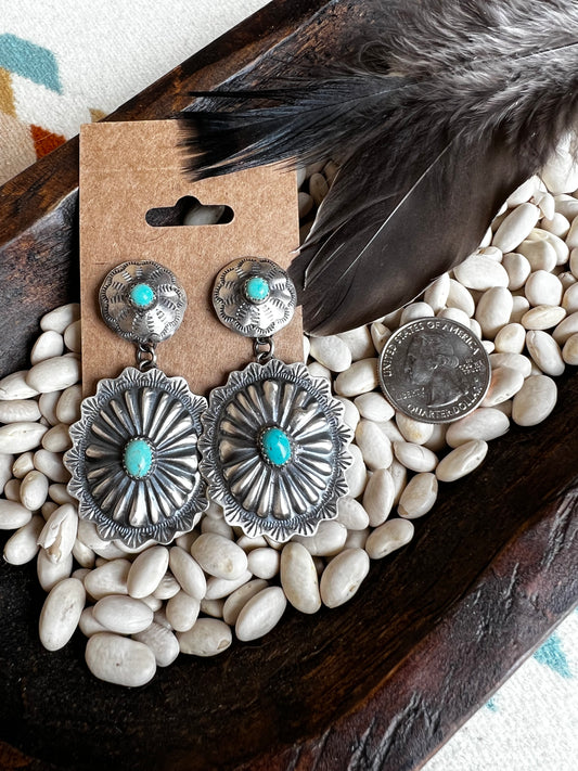 Yazzy Sterling Silver and Turquoise Concho Earrings