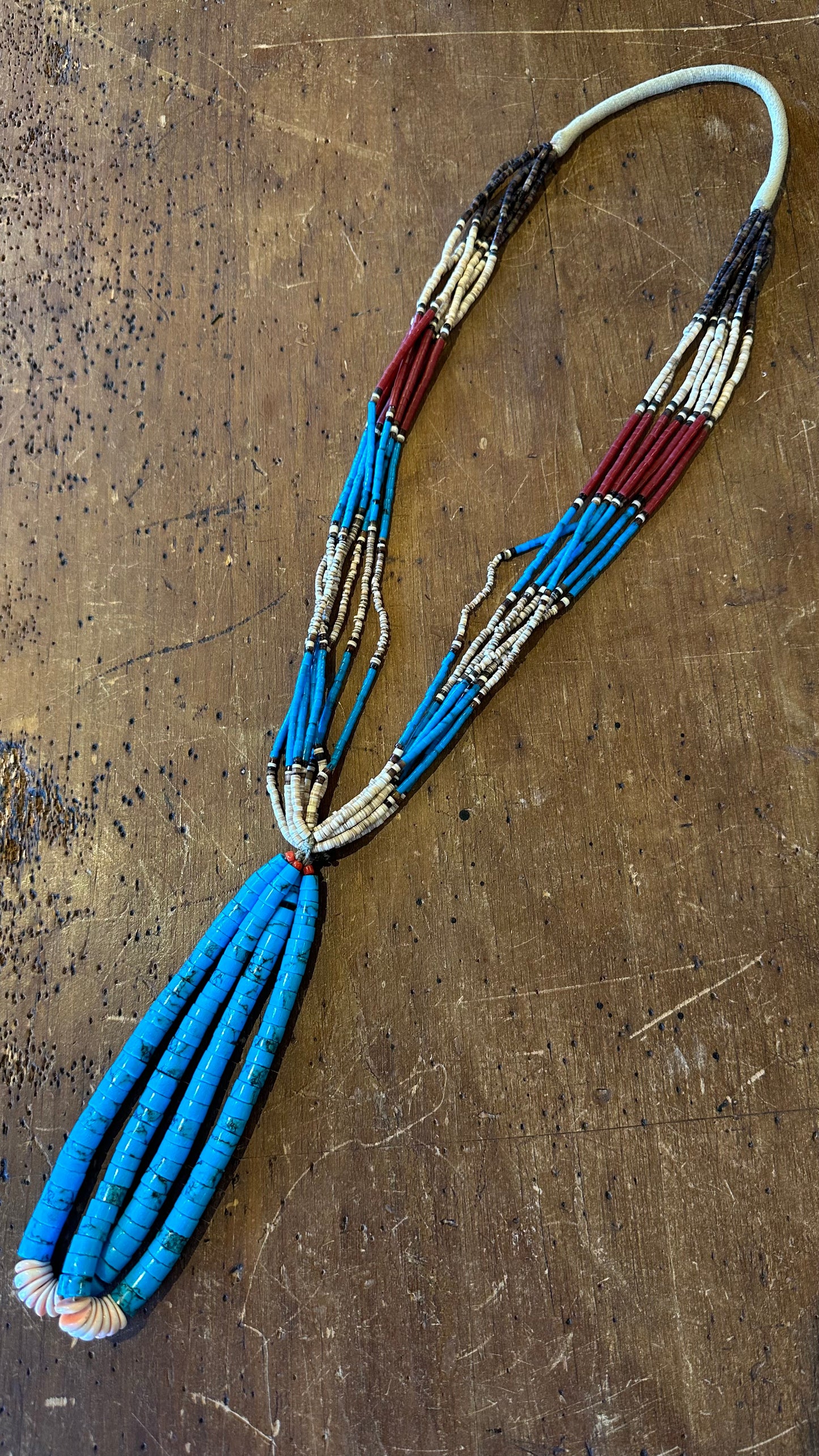 Turquoise, Coral, and Shell Heishi- 7 Strand