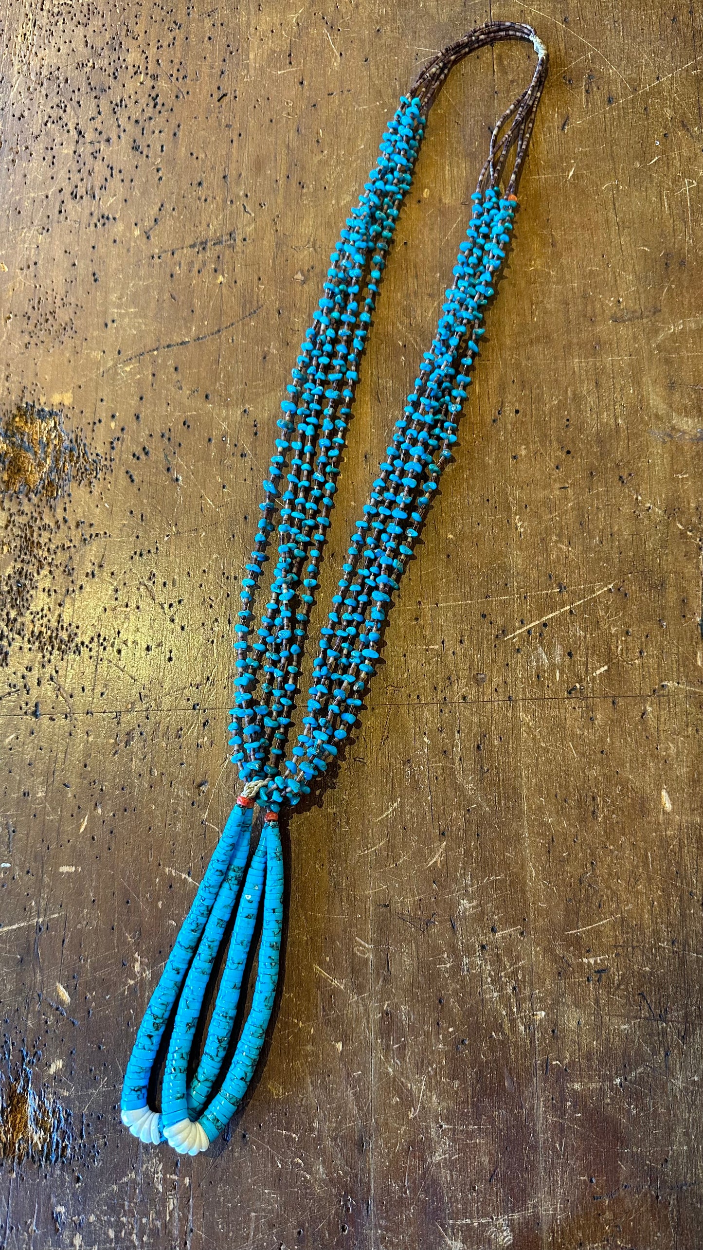 Turquoise and Shell Heishi- 4 strand