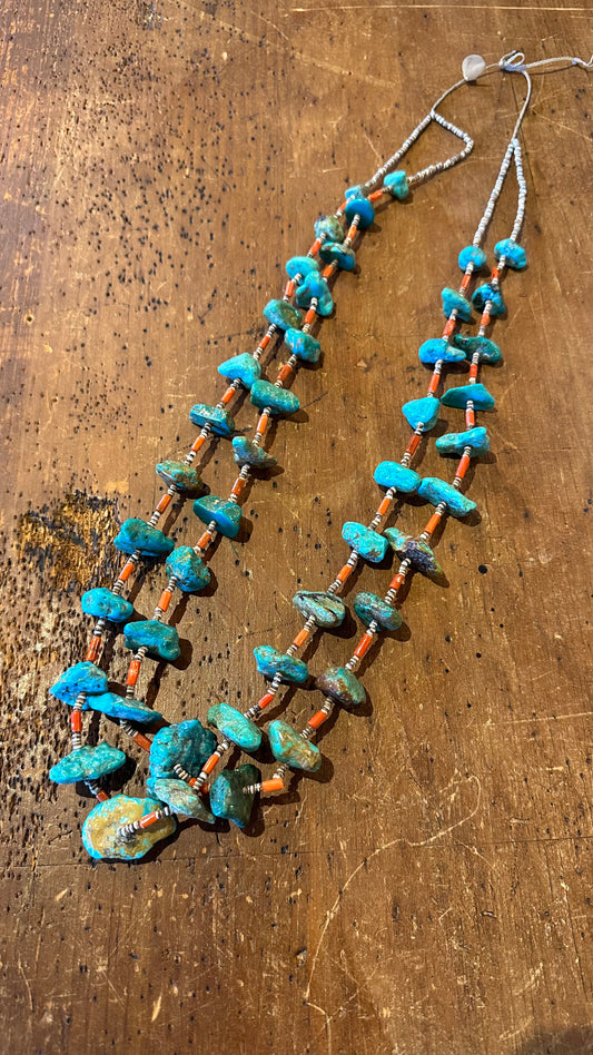 Turquoise and Coral Heishi