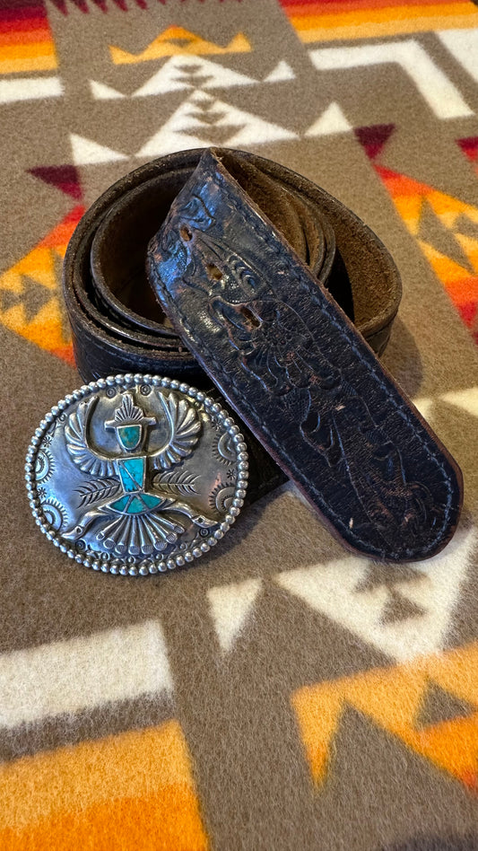 1970's Knife wing Belt with vintage leather