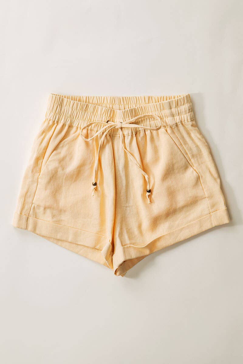 Shorts - Linen with tie waist - Butter Large
