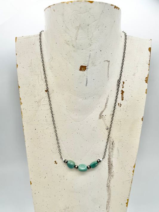 Three Turquoise Stone & Navajo Pearl Necklace