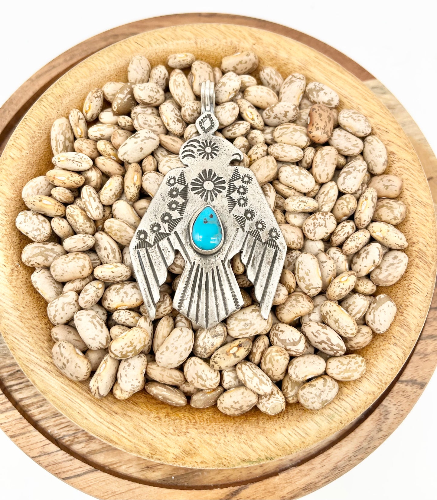 Pendant/Charm- Buffalo Thunderbird Silver Turquoise