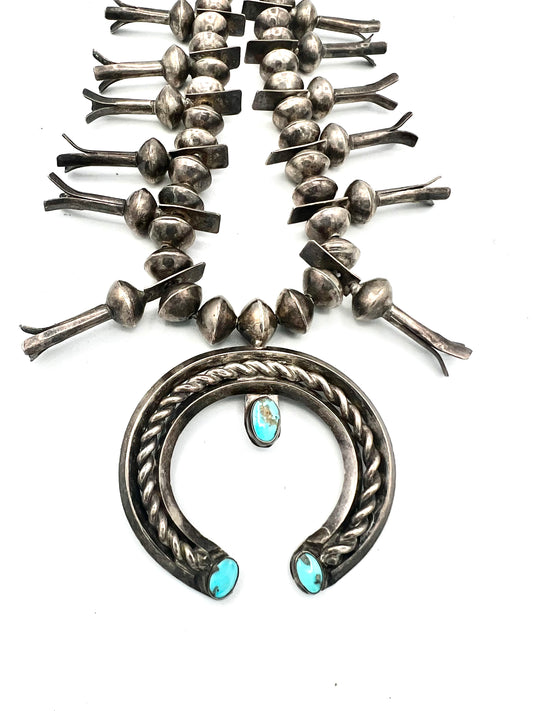 Necklace- Vintage 1940's Navajo Squash w/ 3 stone Naja