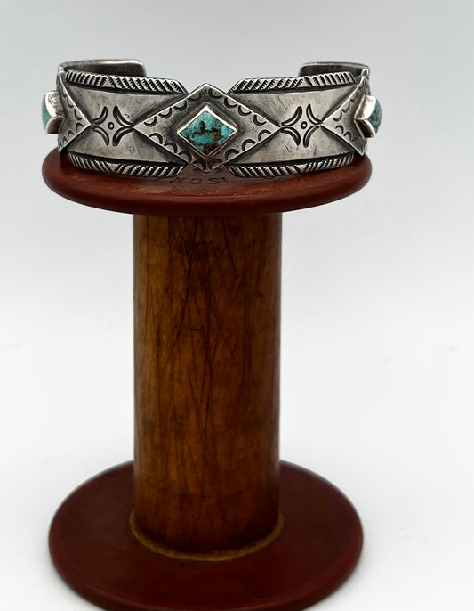 Cuff/Bracelet- Jock Favour Coin Silver Cheyenne Turquoise Men's