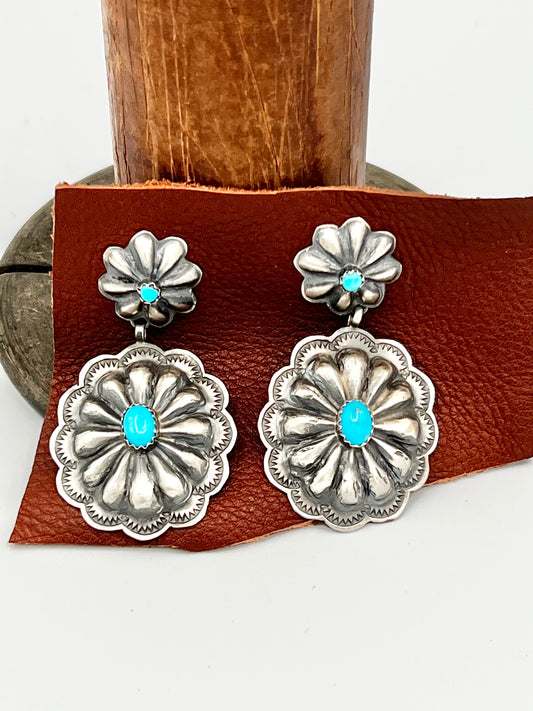 Turquoise and Sterling Concho Earrings