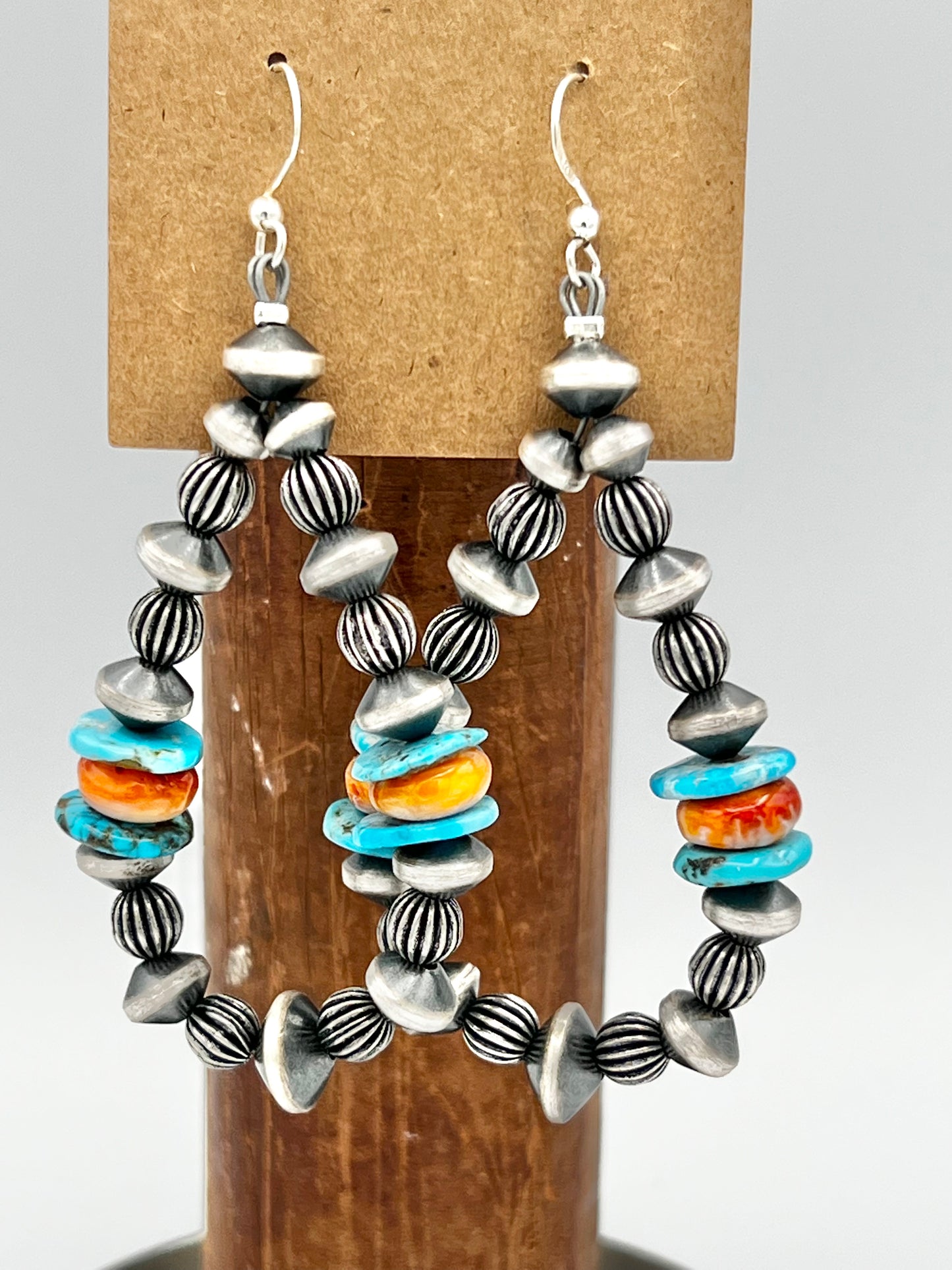 Navajo Pearl Teardrop Earrings with Turquoise and Spiny Oyster