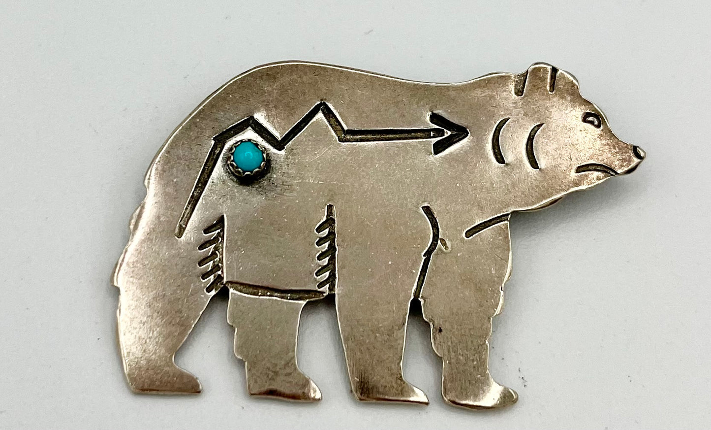 Large Bear  Hat Pin  Silver and Turquoise