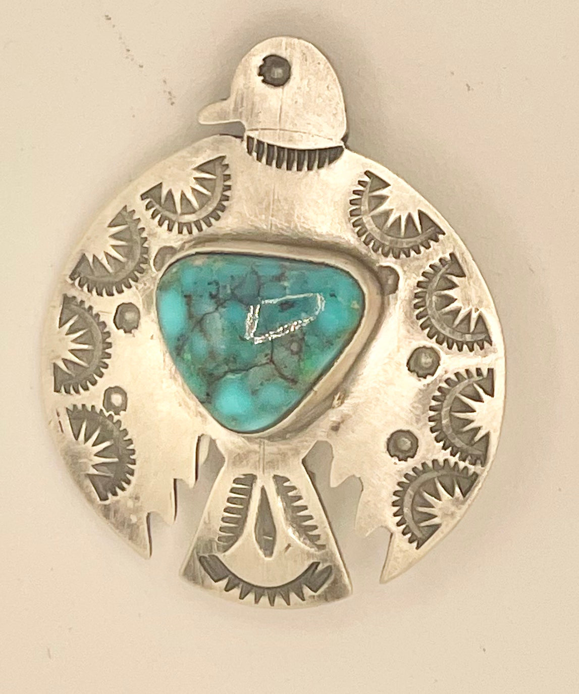 Pendant/ Pin- Thunderbird, Navajo, Sterling and Turquoise