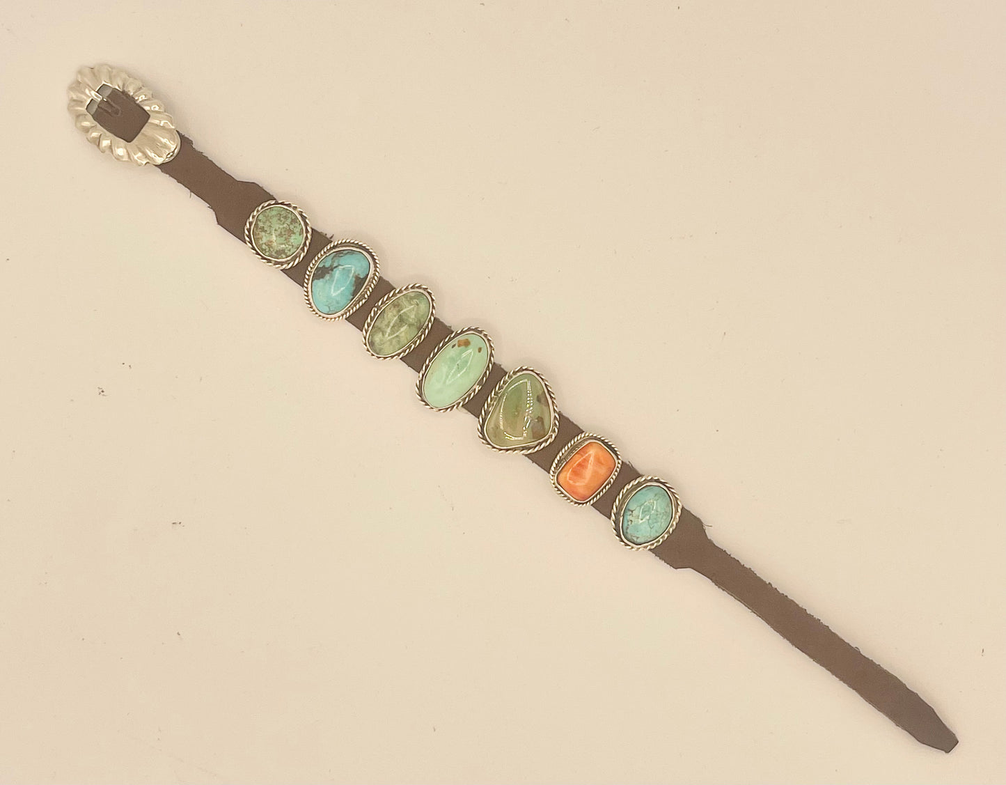 Bracelet- Navajo, Leather and Genuine Turquoise