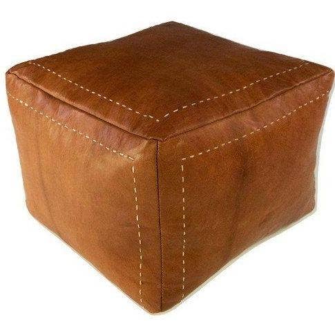 Pouf - Moroccan Square Leather Pouf Tan