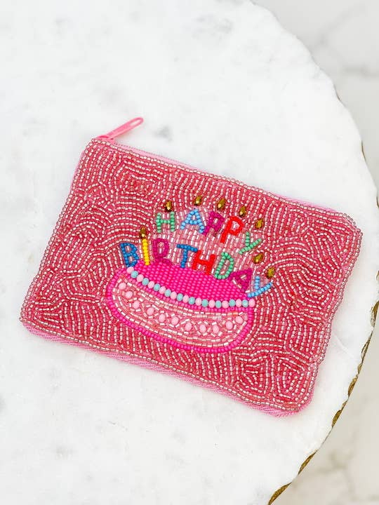 Happy Birthday  Beaded Zip Pouch