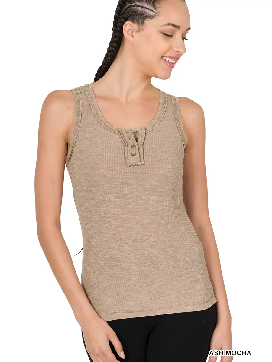 Ribbed Tank Top With Buttons